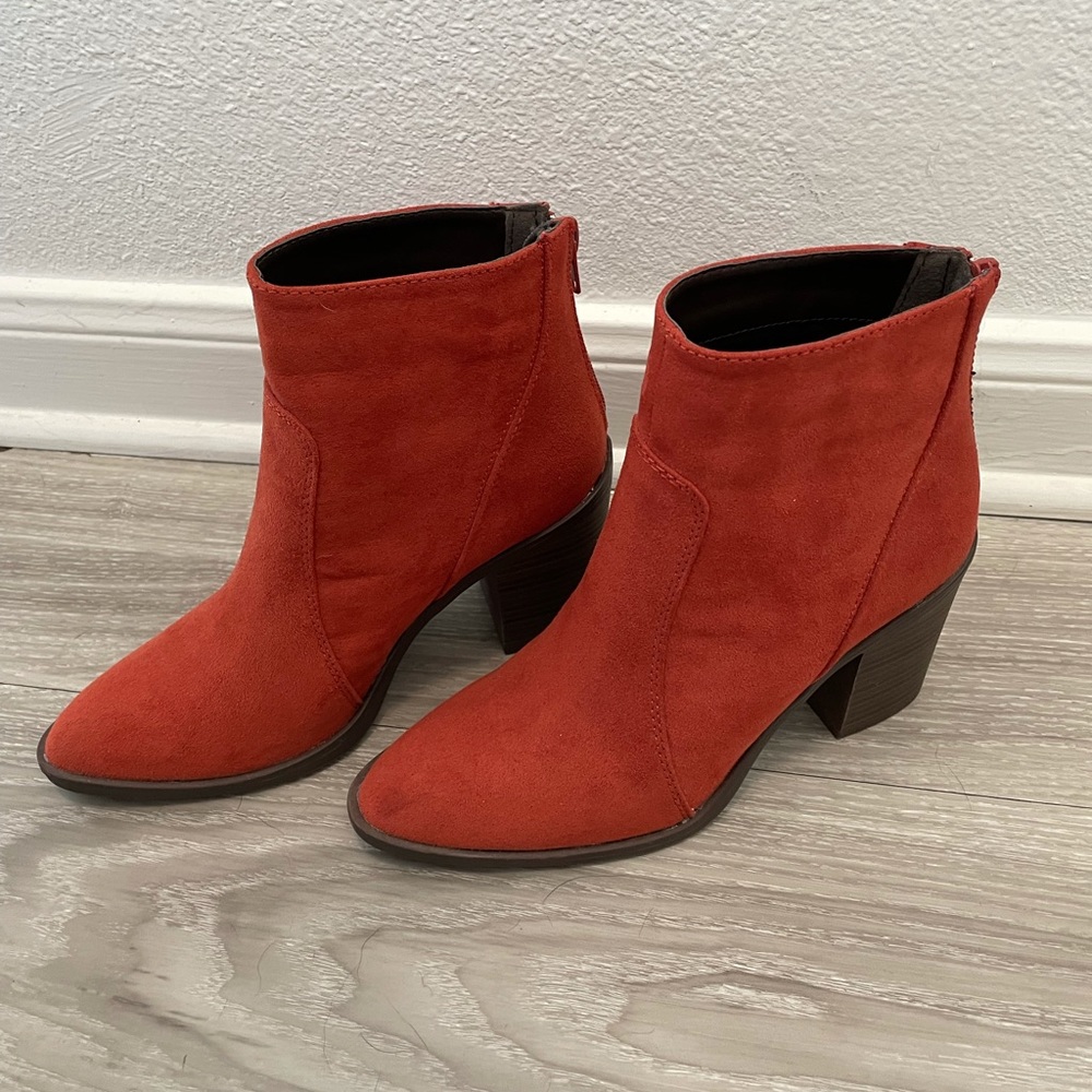 Orange Suede Booties